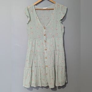 Mine Floral Sage Green Button-Down Boho‎ Cottagecore Mini Dress Feminine Flowy